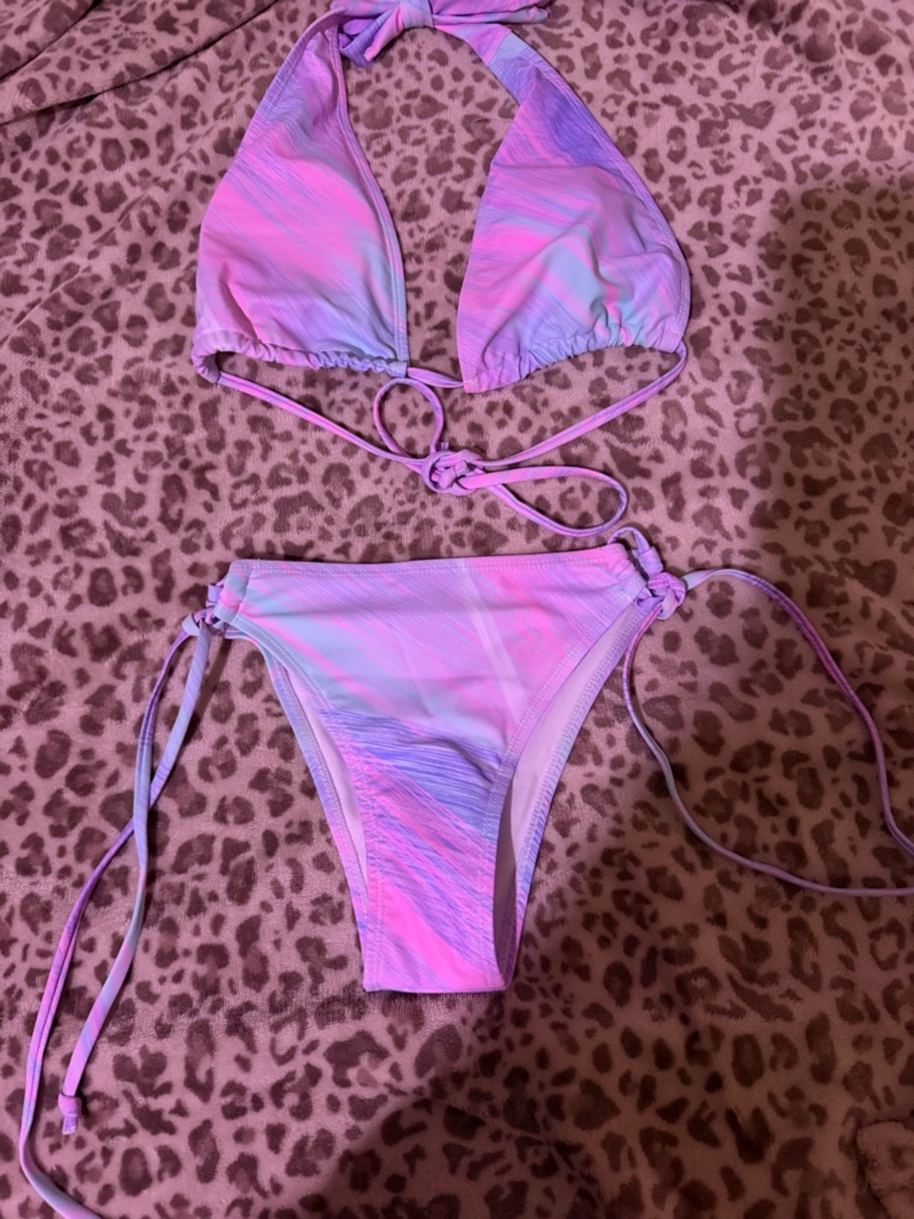 SHEIN Pink Lavender Tie-Dye Triangle Bikini